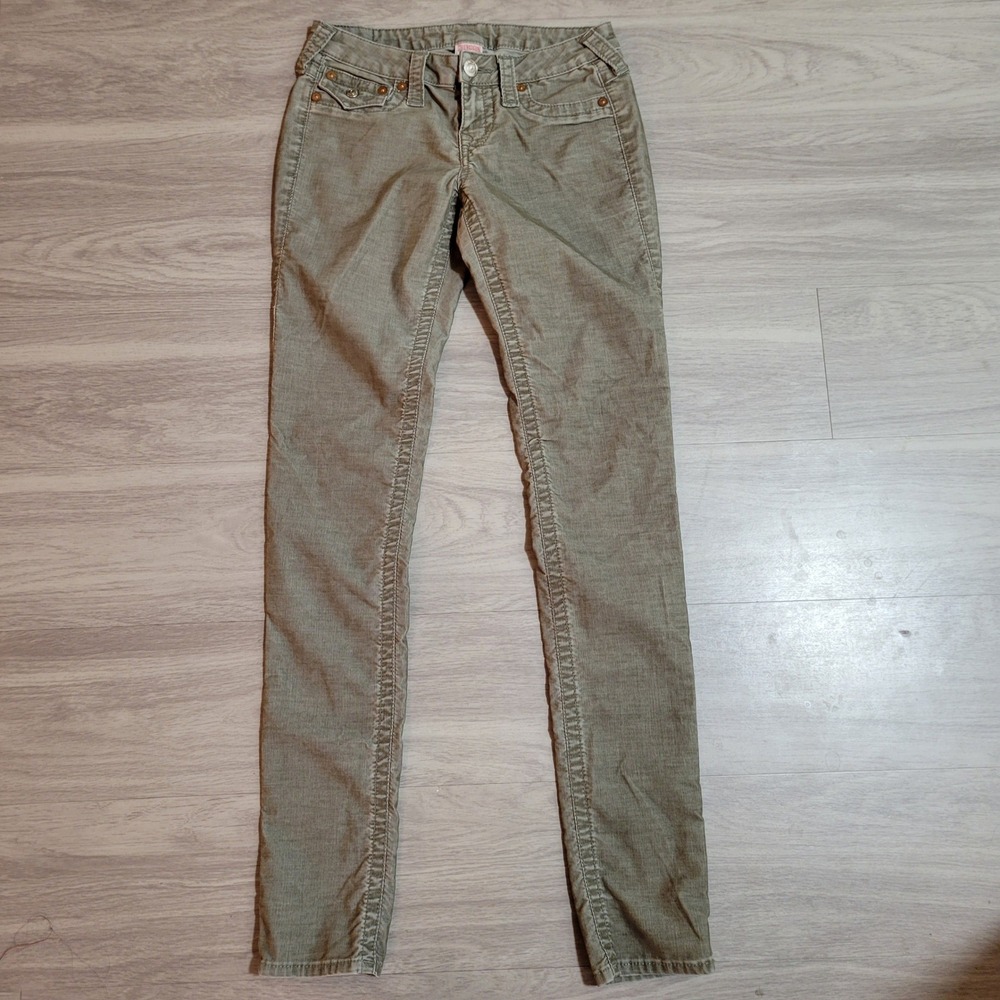 True Religion Jodie Corduroy Pants Olive Green Low Rise Skinny W27